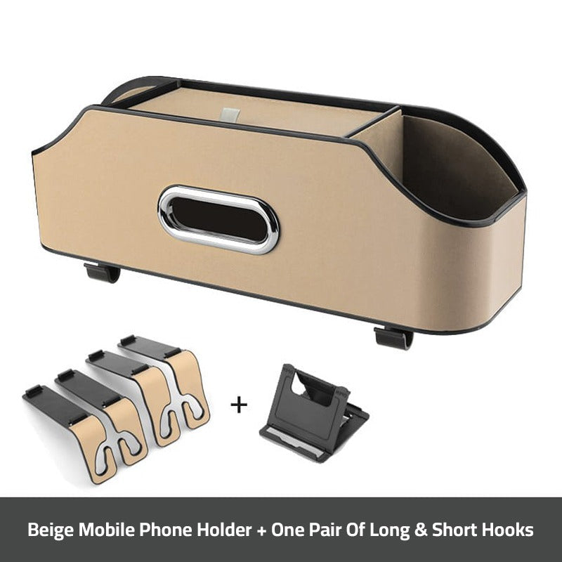 Beige Car Seat Headrest Storage Organizer Box.