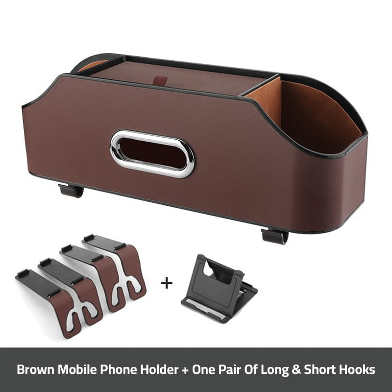 Brown Car Seat Headrest Storage Organizer Box.