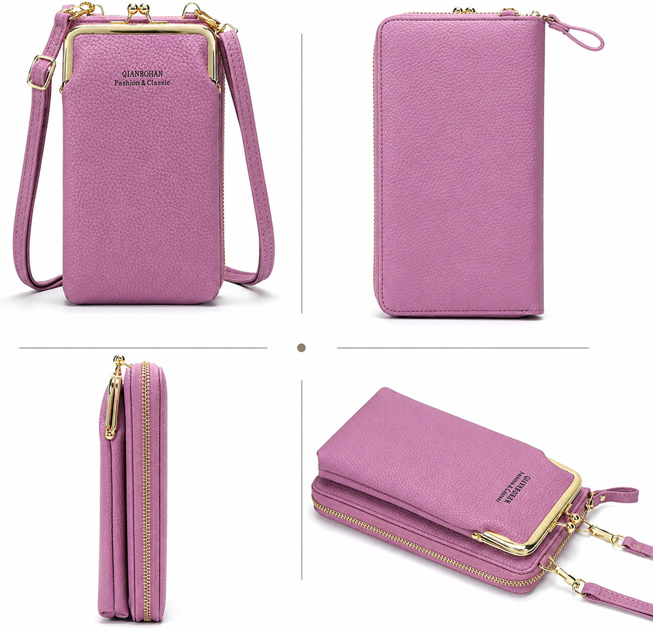 Vertical One Shoulder Mobile Phone Case Wallet Purse Bag with Adjustable Strap For Women