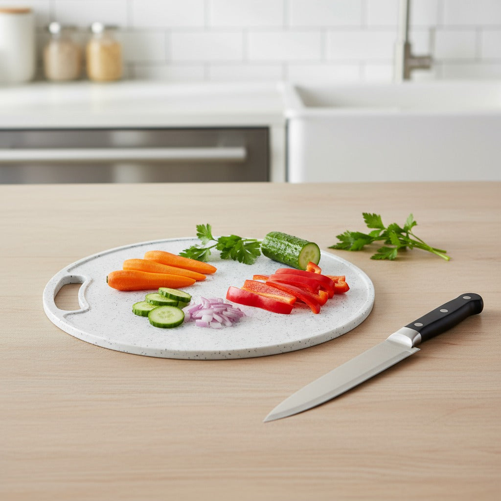 Chopped Vegetables are Placed Above Chopping Board.