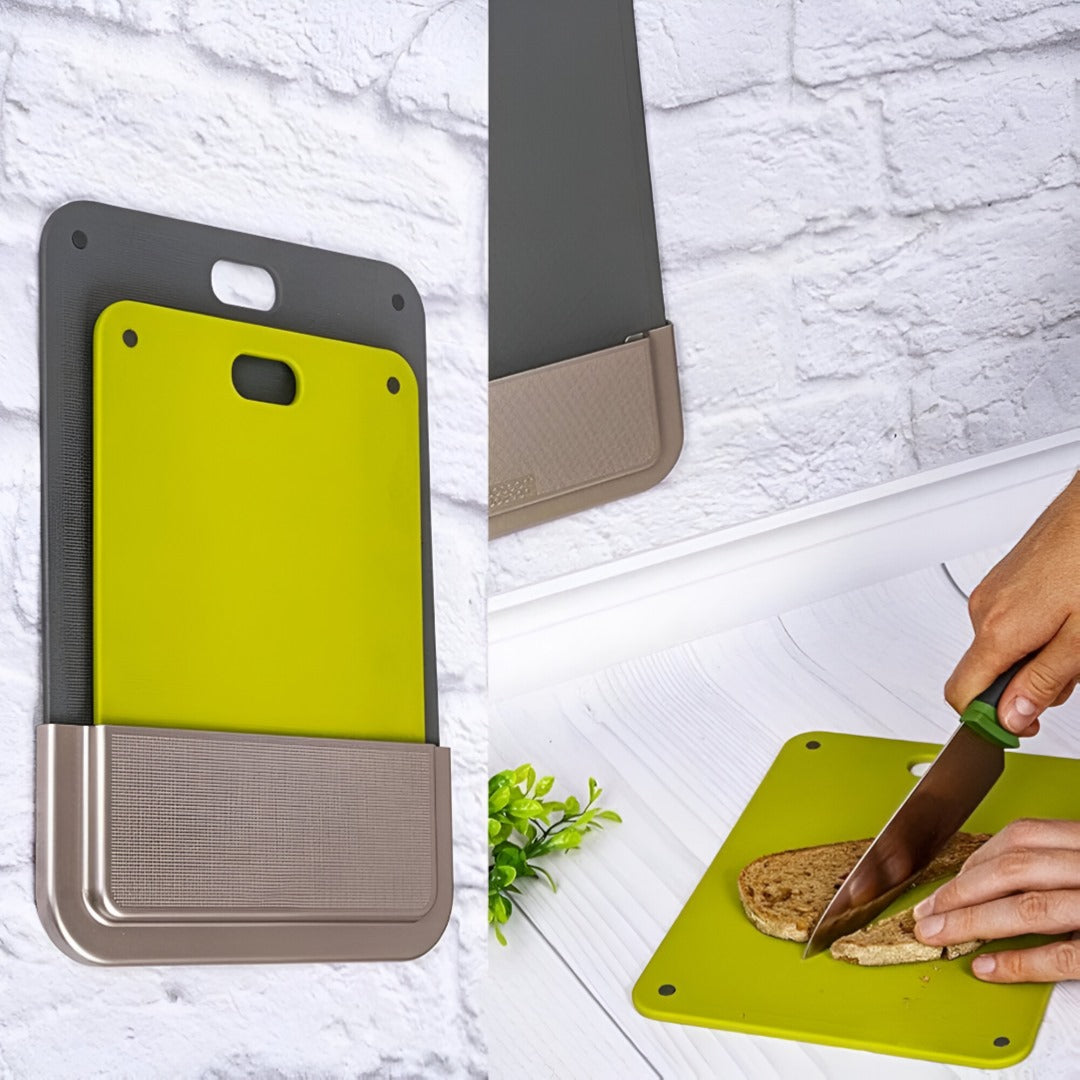 Someone is Cutting Food On Chopping Board Set.