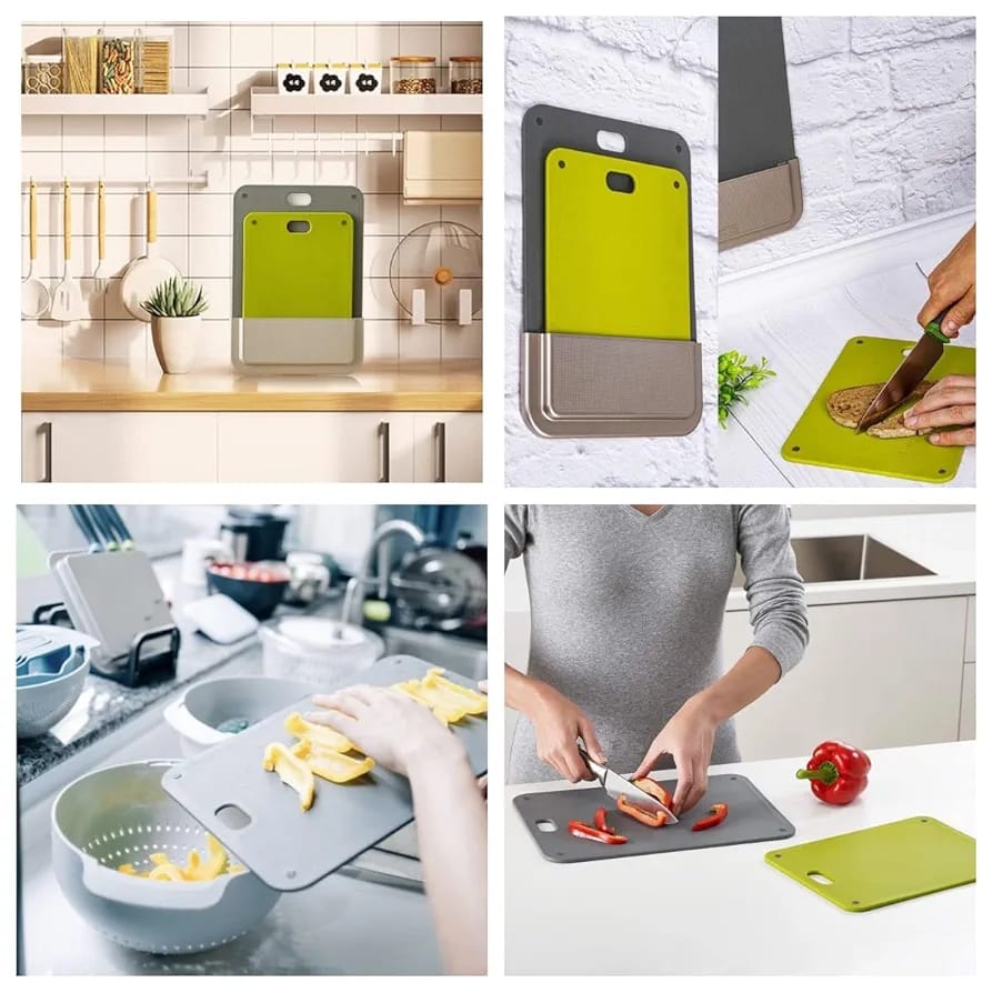 Someone is Cutting Food On Chopping Board Set.