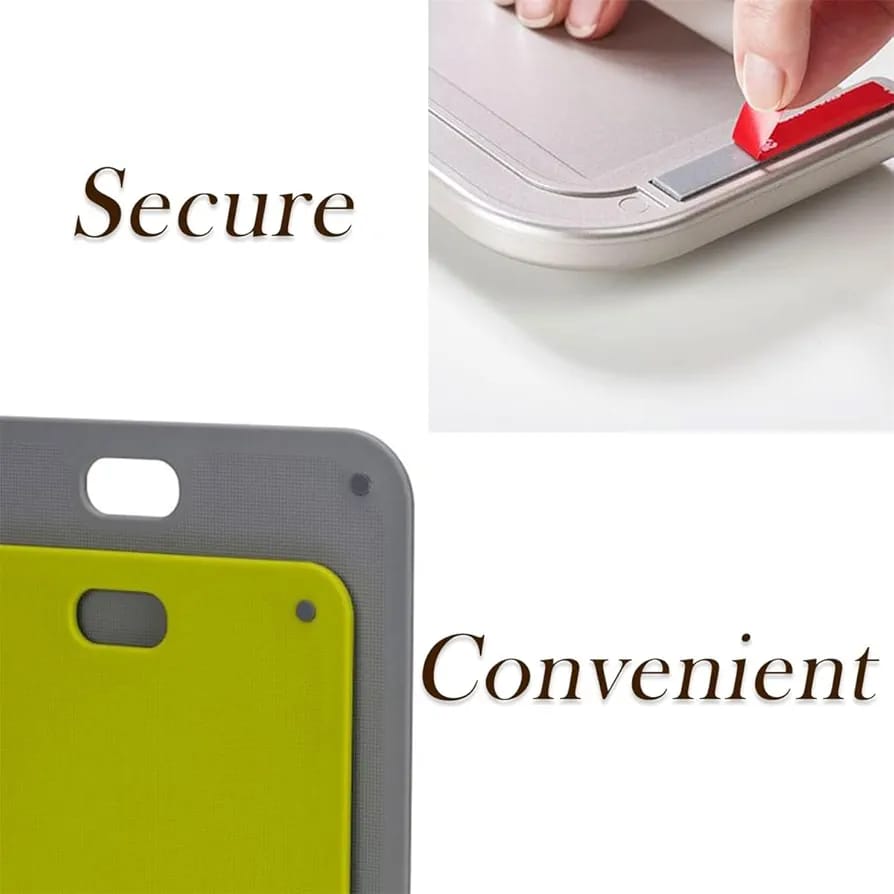 Someone is Peeling the Tape Of Someone is Cutting Food On Chopping Board Set.