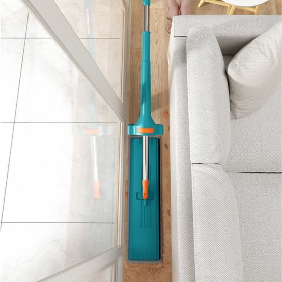 Cleaning The Bedside Using Self Squeezing Micro Fiber Flat Mop With Bucket.