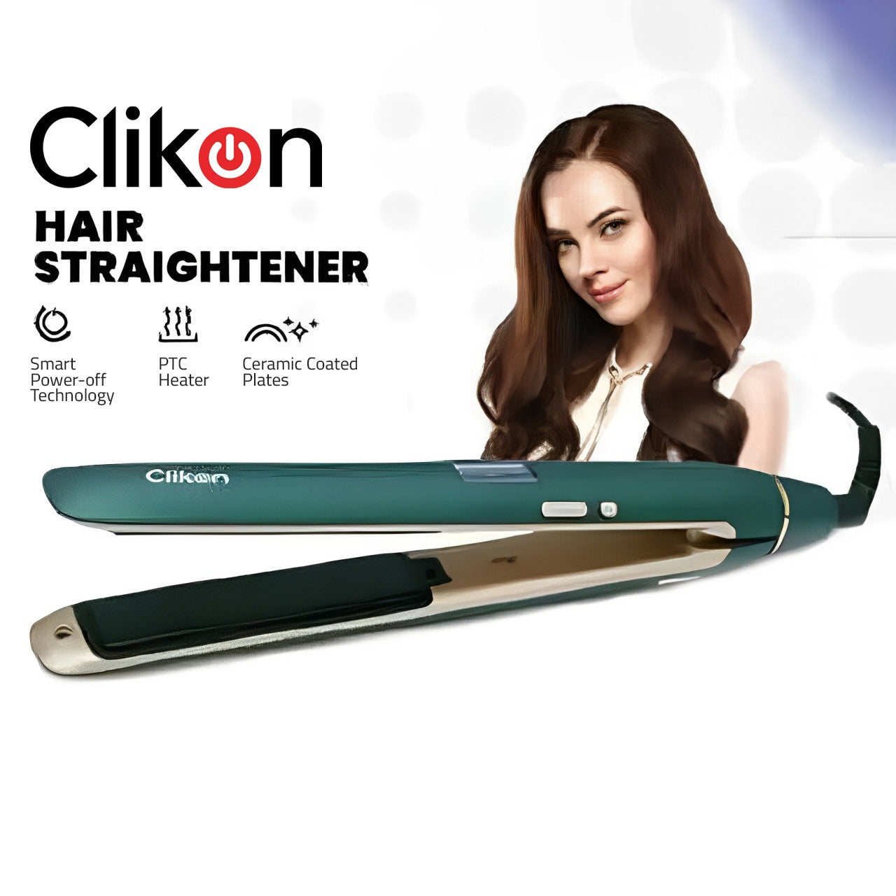 A Women is Standing Near Clikon Hair Straightener.