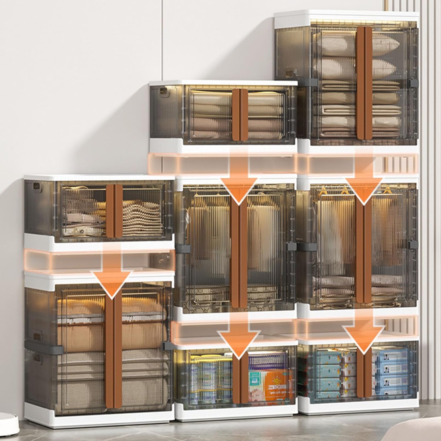 Cloth Storage Organizer Cabinet Organized with Clothes.