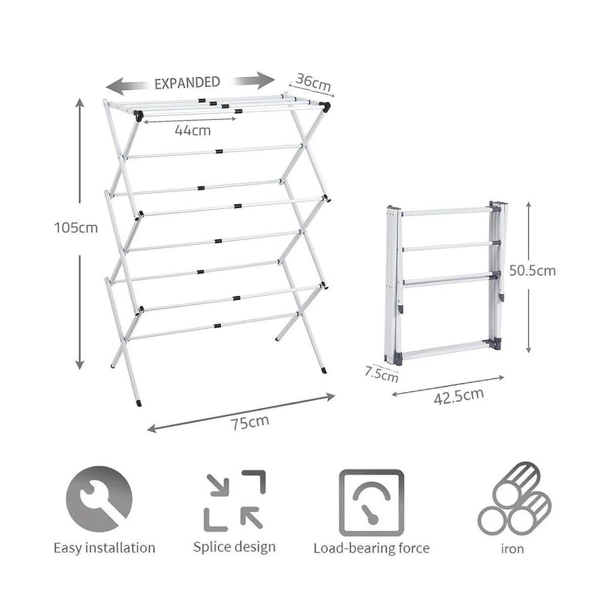 Size of 3-tier expandable clothes drying rack
