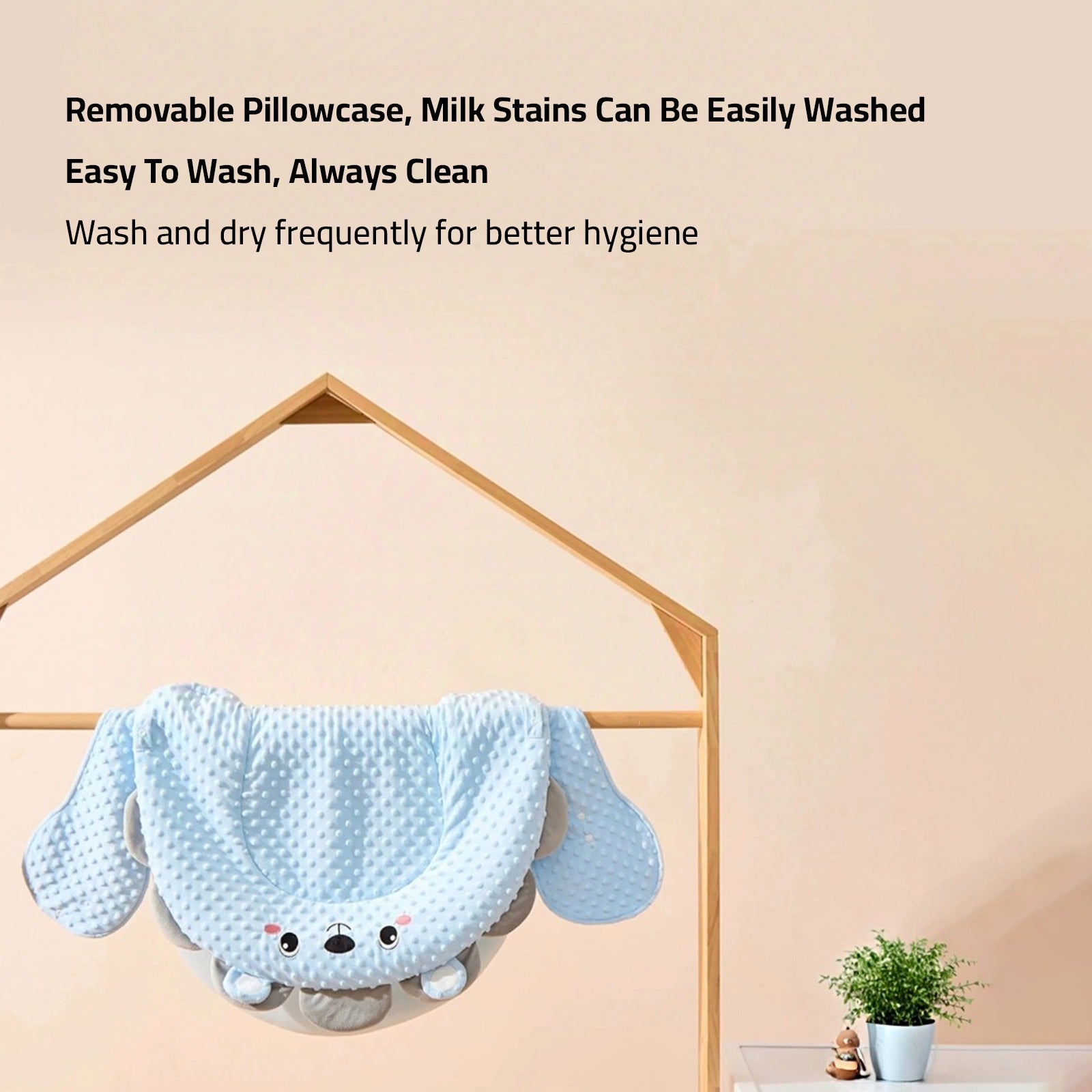 Pillowcase Of Comfortable Baby Nest Bed is Hanged on the cloth hanger.