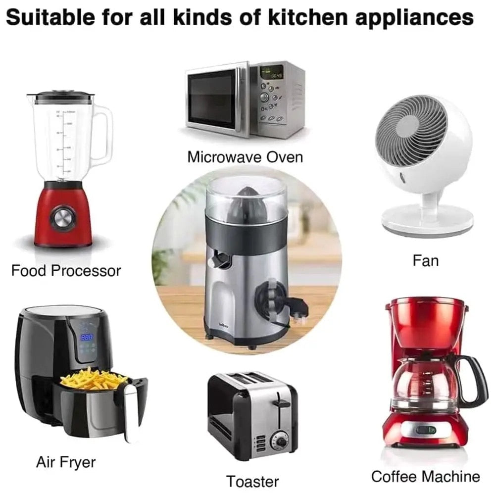 Collection of kitchen appliances including a blender, microwave, food processor, air fryer, toaster, and coffee machine in which Cord Holder Clips can be used.