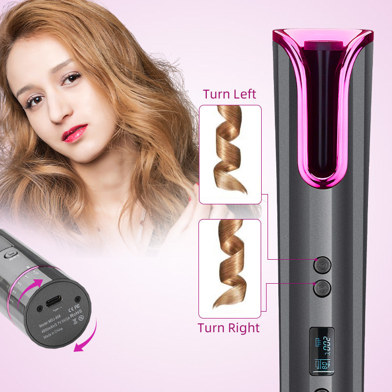 A Woman is Styled Her Using Cordless Automatic Hair Curler.