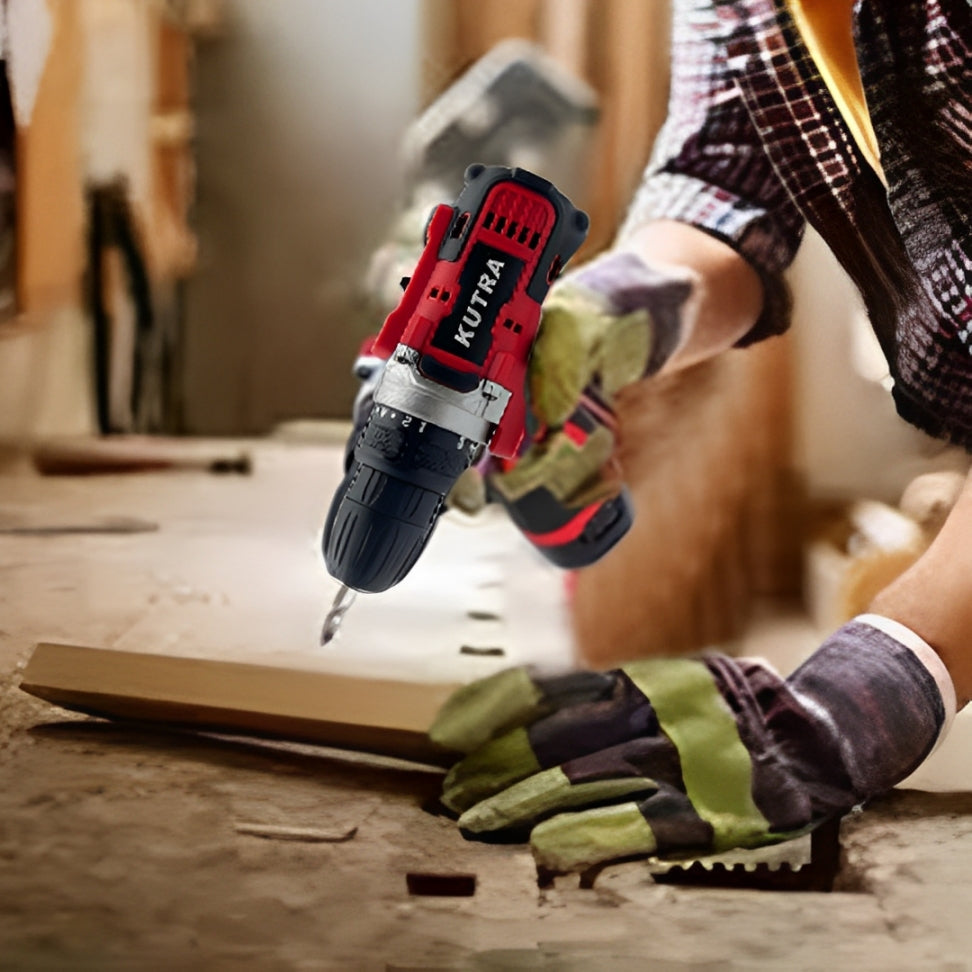 A Person is Working Using Cordless Power Drill Driver.