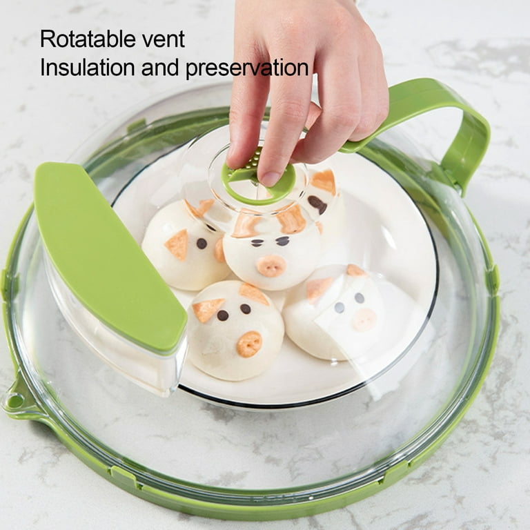 A Person Uses Microwave Oven Splatter Cover to Cover Food.