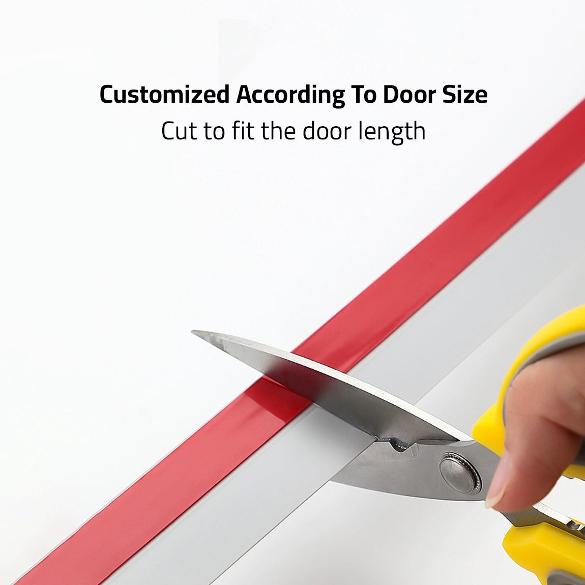 Someone is Cutting A Self-Adhesive Door Bottom Seal Strip.