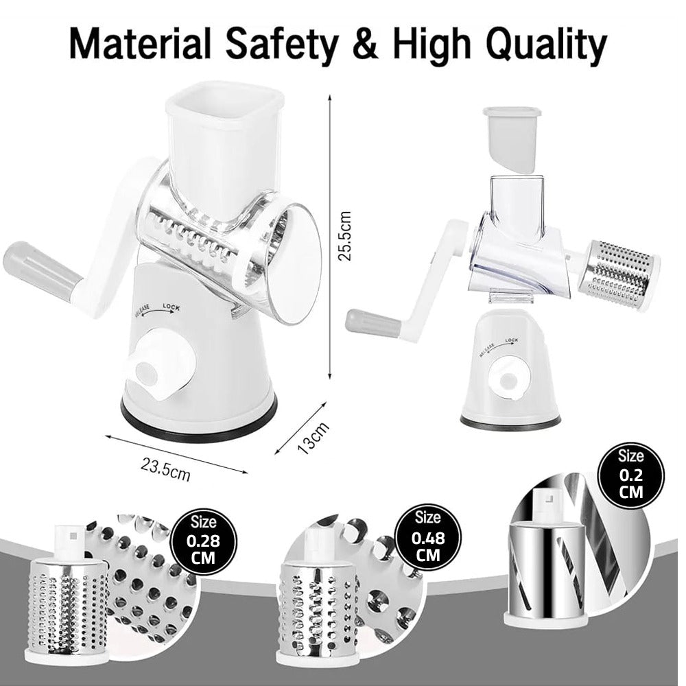 Rotary Grater Slicer with 3 Blades with its size