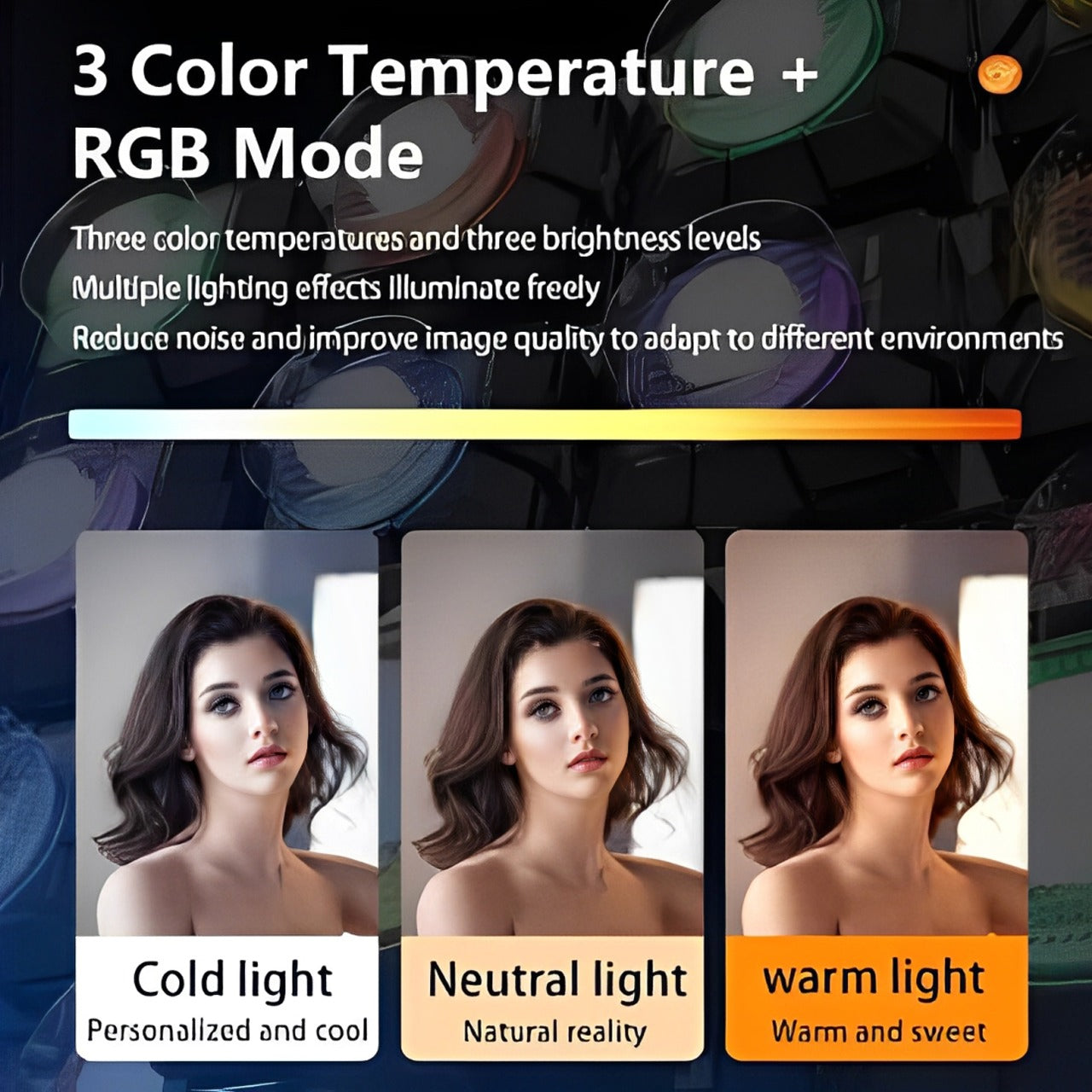 3 Color Temperature mode Of D2 Pro LED Live Streaming Light Mobile Phone Holder.
