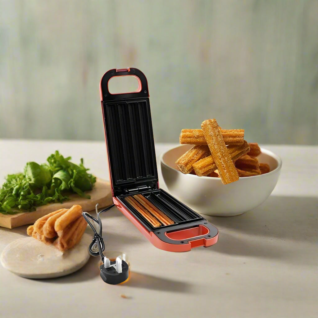 DLC Shinebest Electric Non-Stick Churros Maker with Churros in Making.