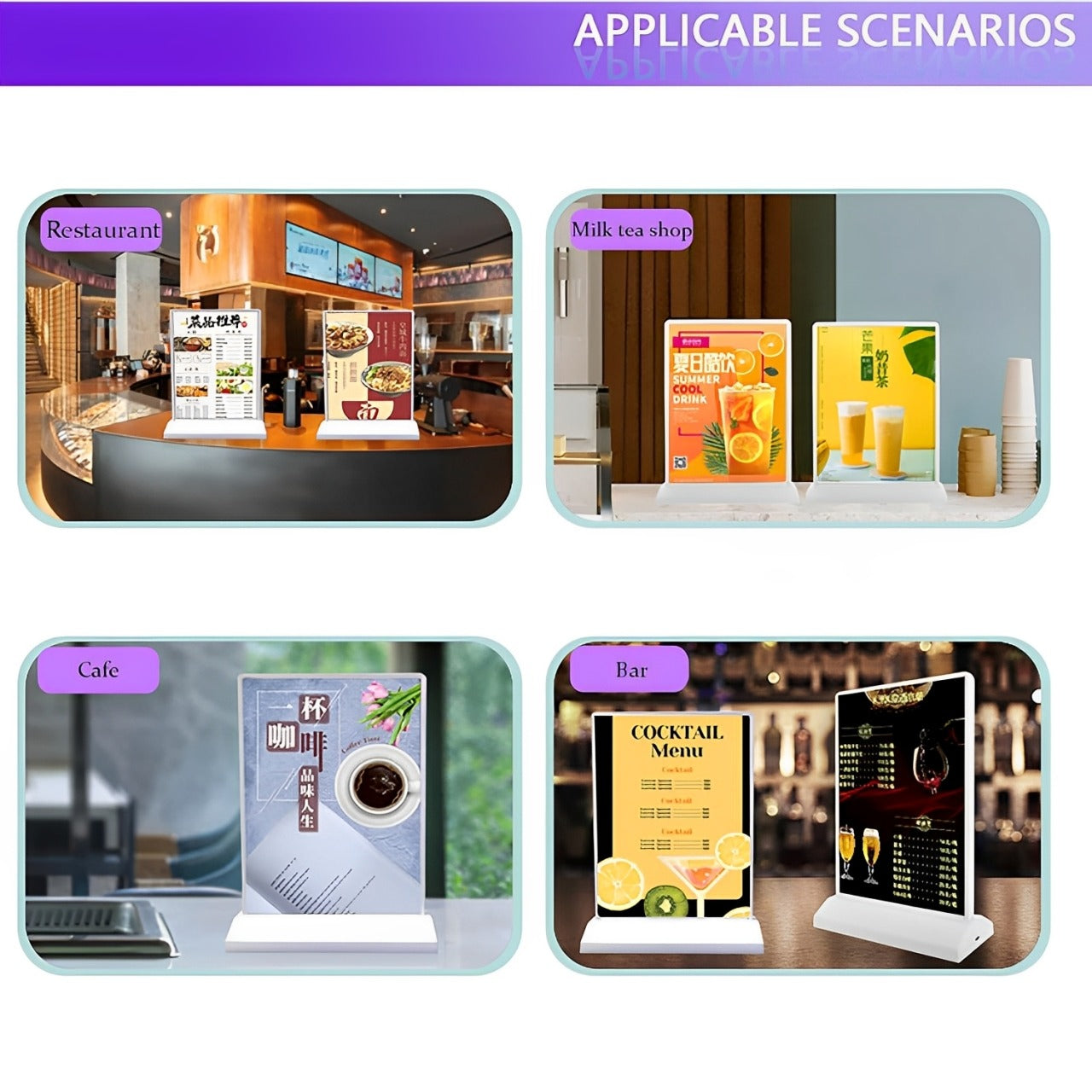 Application Scenarios Of Desktop Double Sided Display Advertising Light Box.