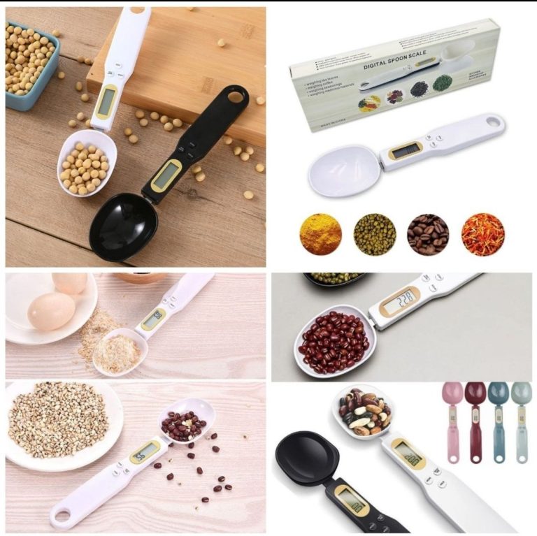 Digital Spoon Scale measuring food items.