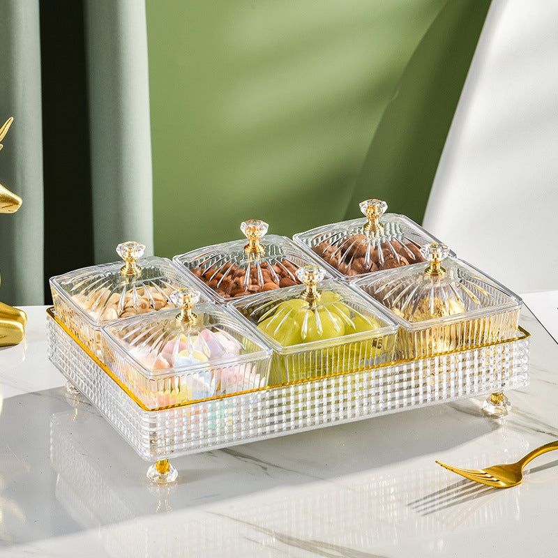 Divided Serving Dishes with Tray Filled with Nuts.