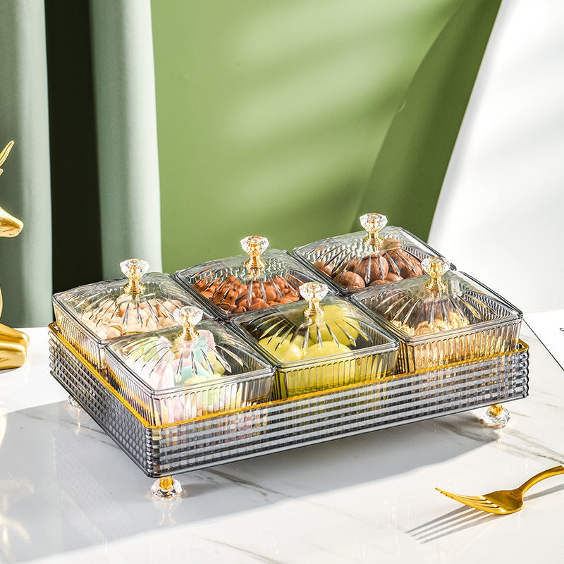 Divided Serving Dishes with Tray Filled with Nuts.