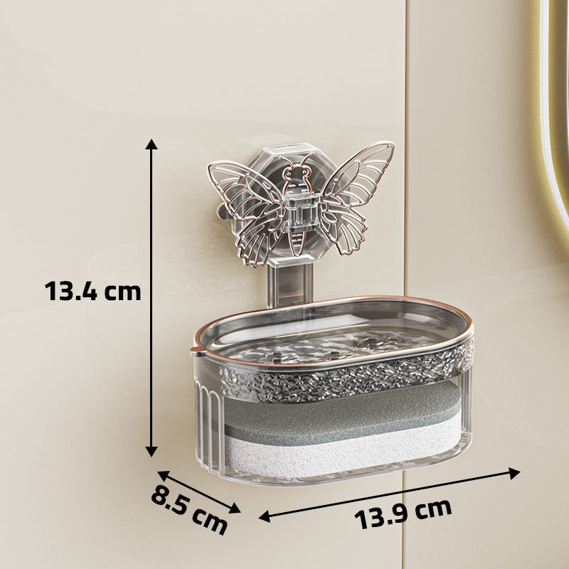 Double-Layer Butterfly Suction Cup Soap Box with its size