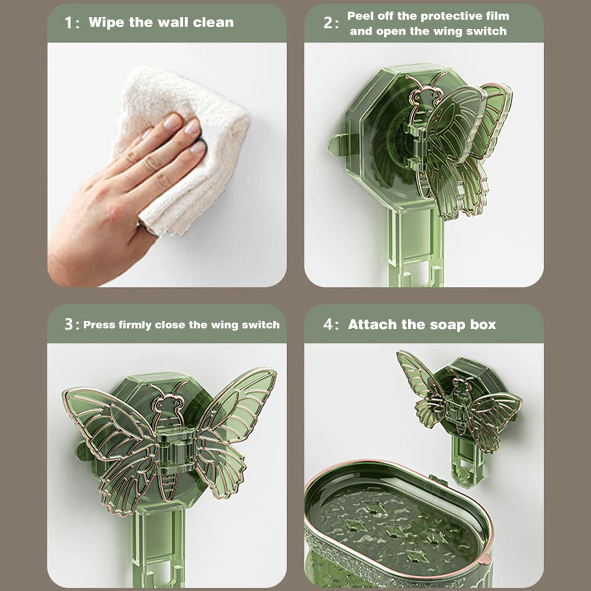 steps to install Double-Layer Butterfly Suction Cup Soap Box
