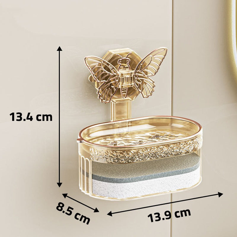 Double-Layer Butterfly Suction Cup Soap Box with its size