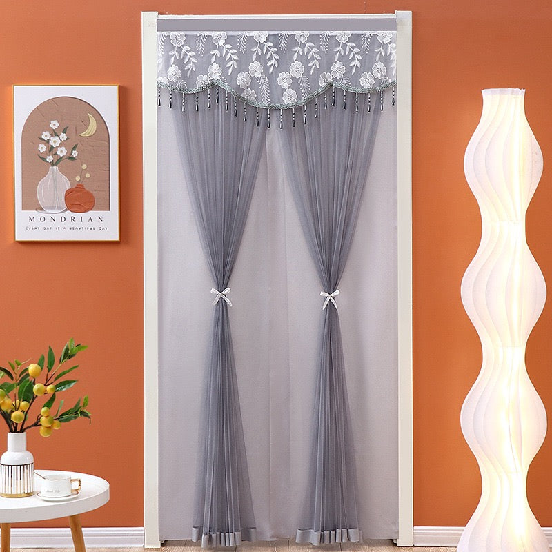Grey Double-Layered Lace Curtains.