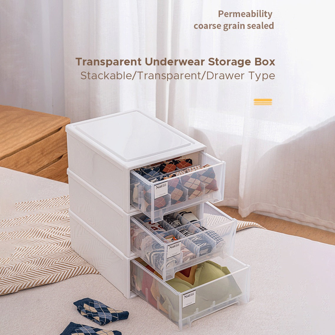 Drawer Type Wardrobe Organizer Box is Organized with Undergarments.