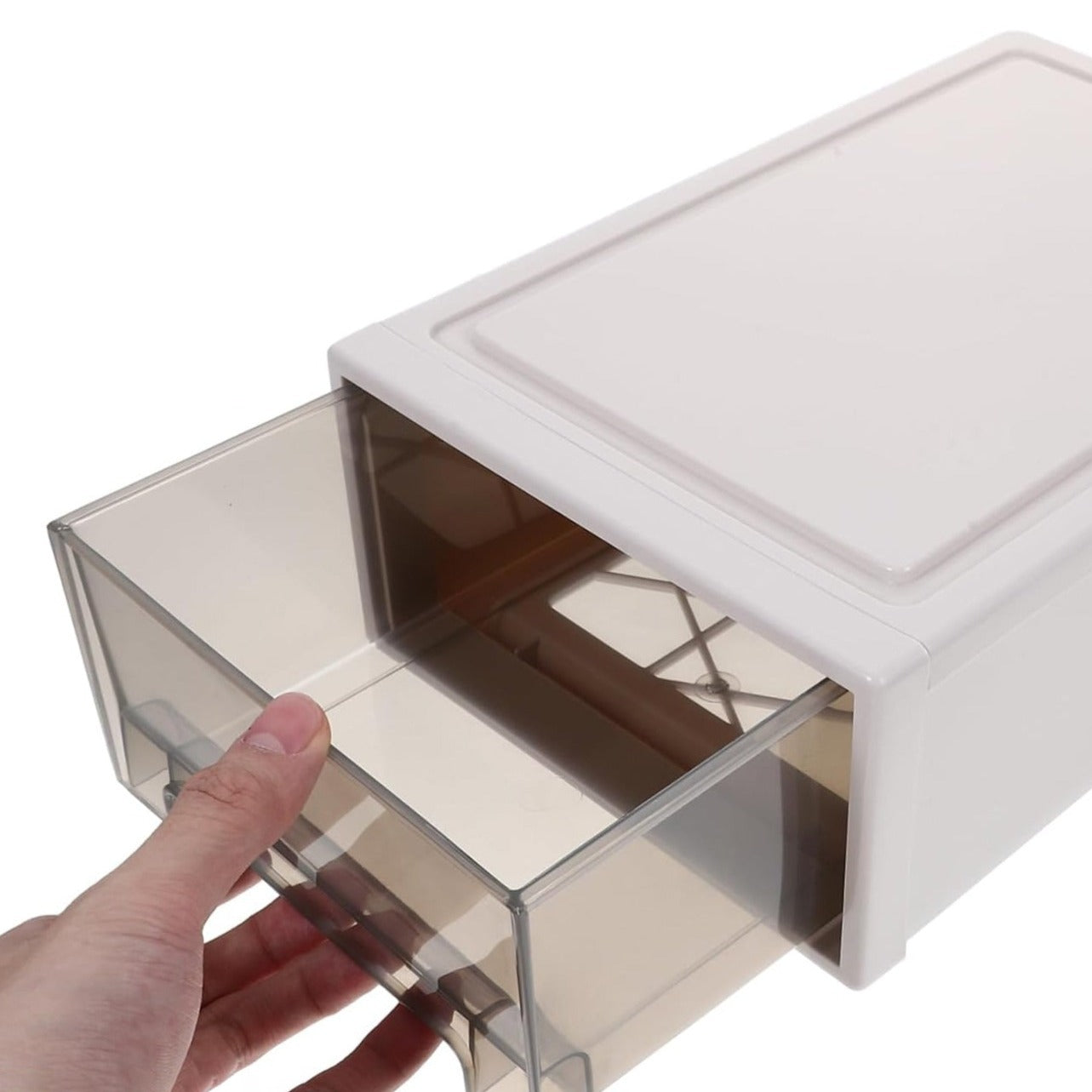 A Person is Opening Drawer Type Wardrobe Organizer Box.