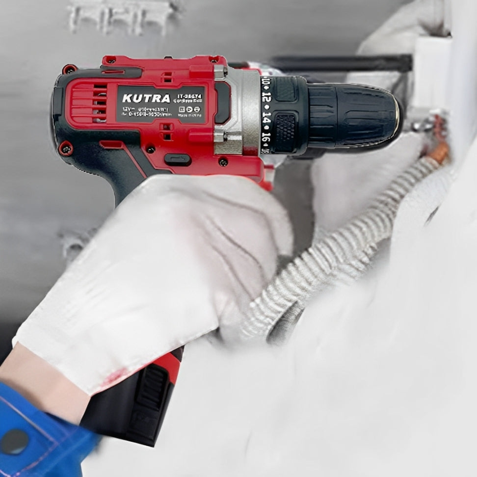 A Person is Drilling Using Cordless Power Drill Driver.