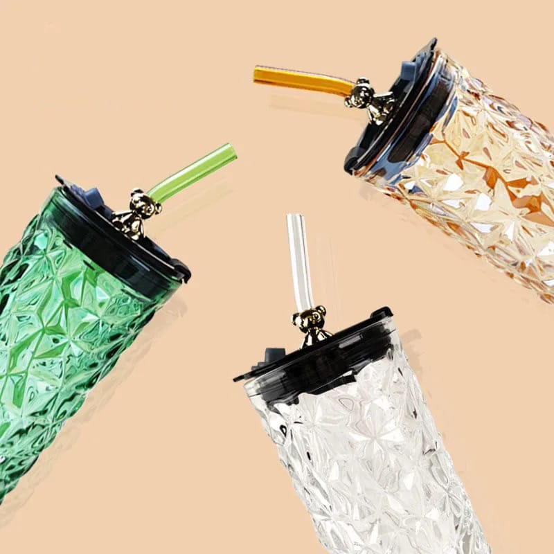 Drinking Glass Tumbler With Straw and Lid.