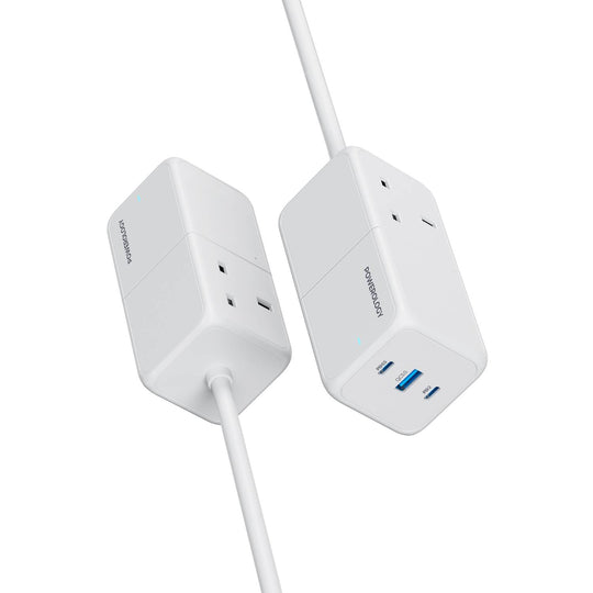 Powerology 65W USB Power Strip with Dual Power Sockets in white color PWPS65W-WH