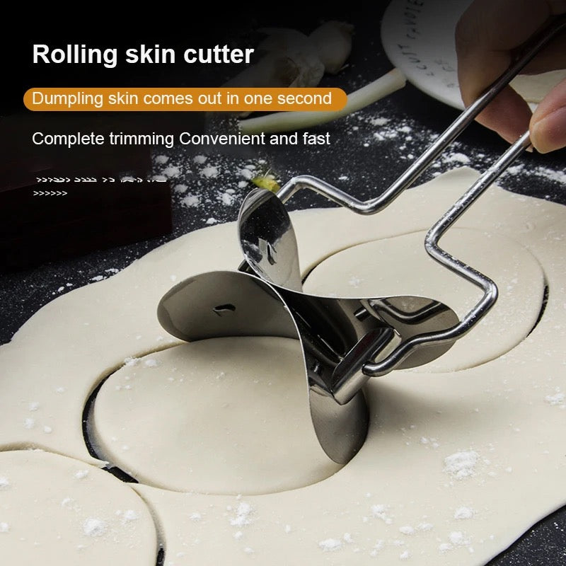 A Person is Cutting Dough Using Stainless Steel Dumpling Wrapper Maker.