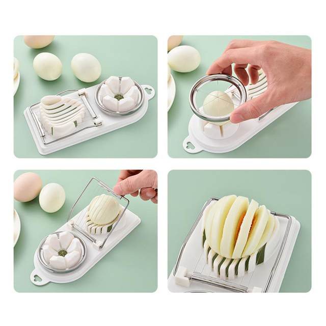 A Person is Slicing Egg Using Heavy Duty Manual Egg Slicer.