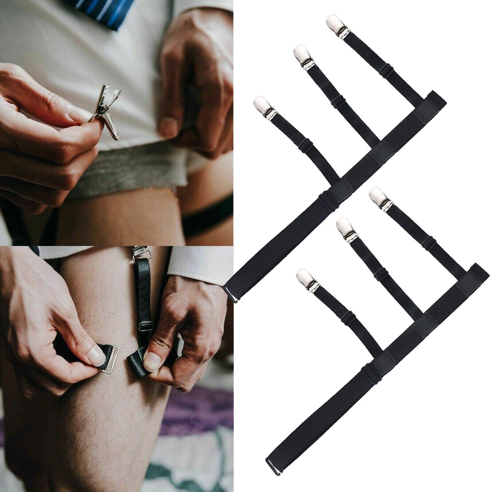 man wearing Elastic Shirt Stay Garters