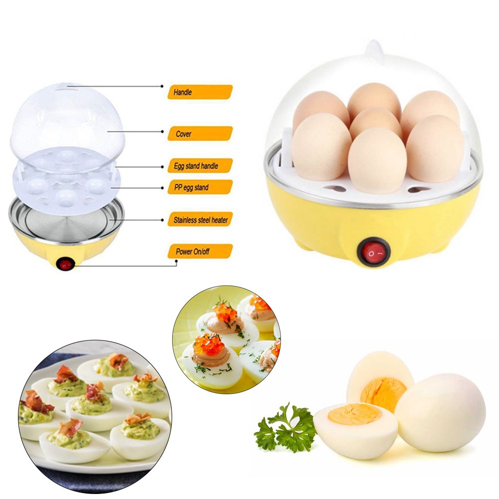 An Electric Egg Poacher Steamer with Eggs and also Describes Parts Details.