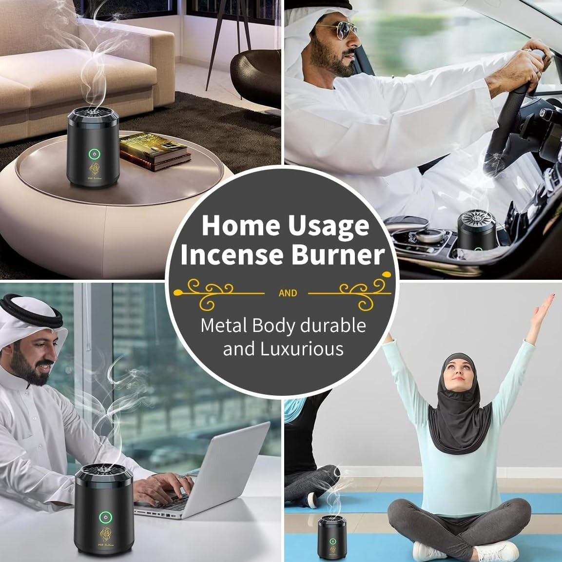Different Persons Are Using Electric Oud Bukhoor Incense Burner in Different Scenerios.