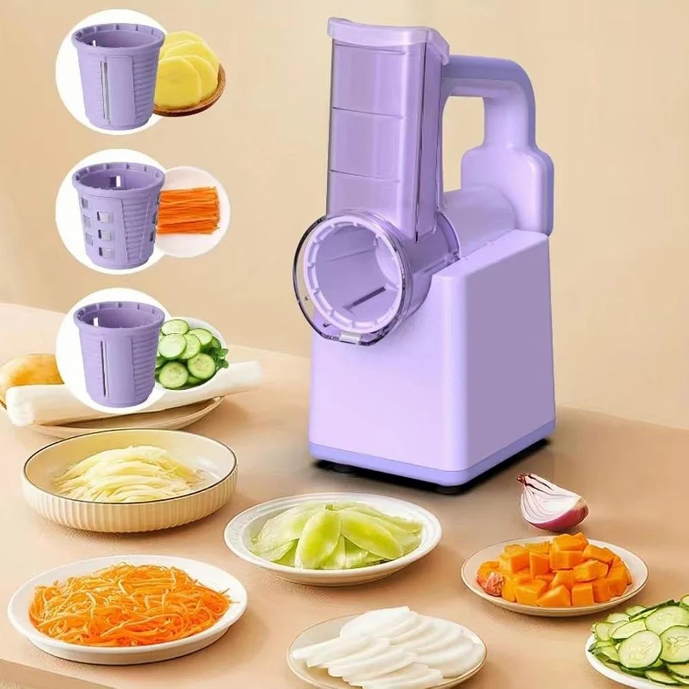 Sliced Vegetables are Placed around Electric Vegetable Cutter & Salad Maker.