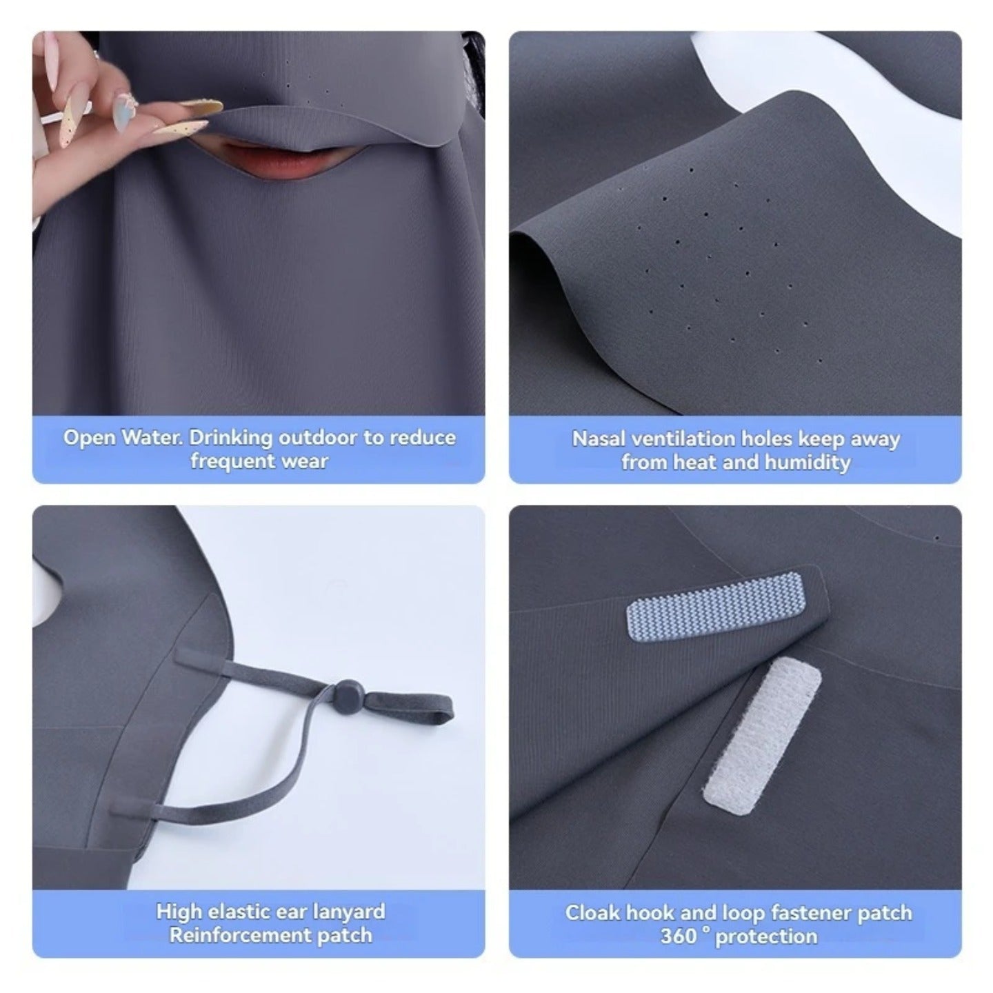 Different parts of Face Sun Protection Mask with Neck Cover: