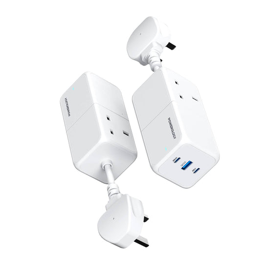 Powerology 65W USB Power Strip with Dual Power Sockets in white color PWPS65W-WH