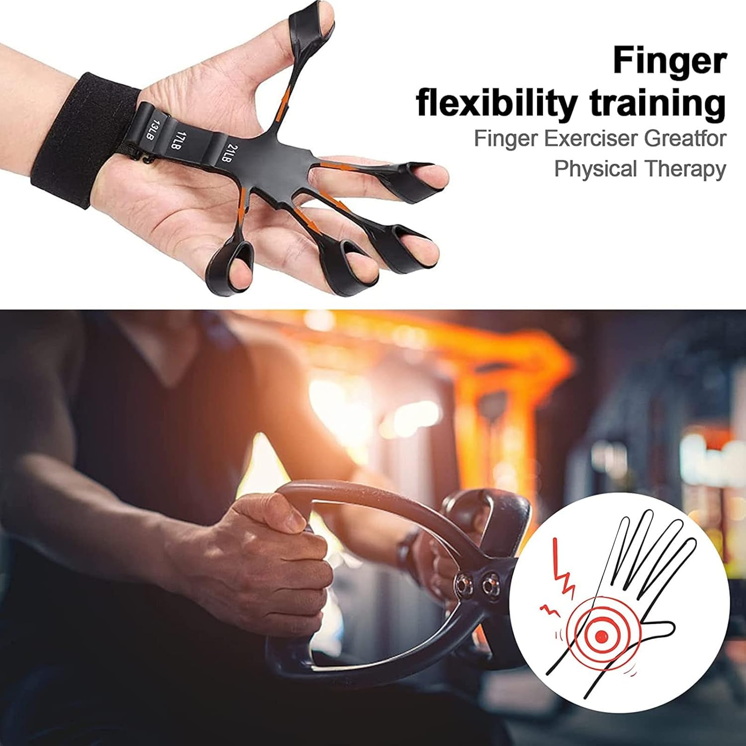 A Person is Wearing Finger Grip Strength Trainer.