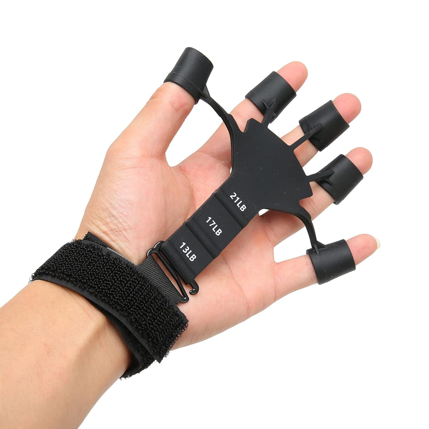 A Person is Wearing Finger Grip Strength Trainer.