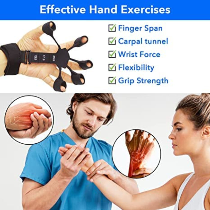 A Person is Wearing Finger Grip Strength Trainer.