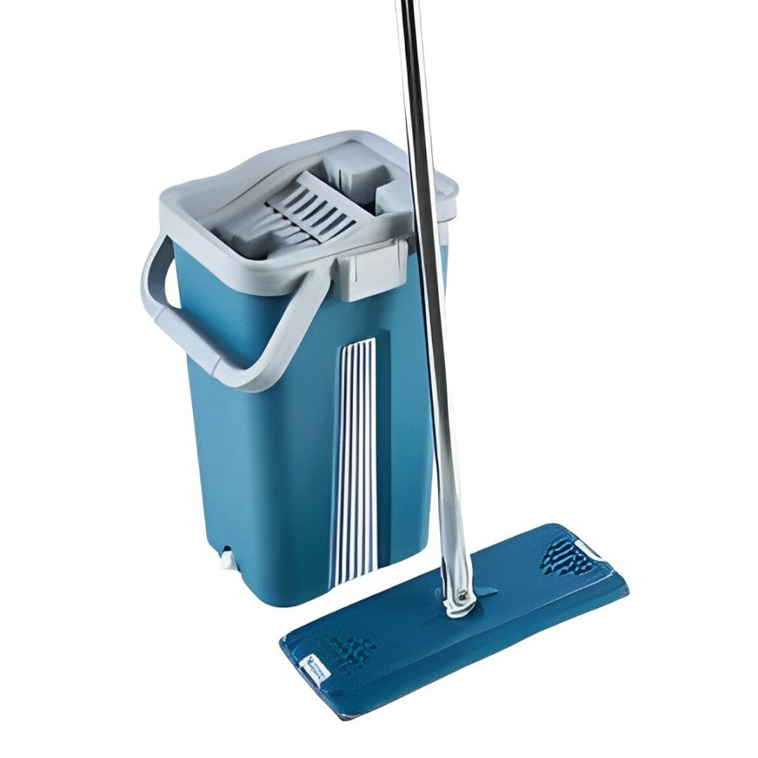 A Flat Floor Mop Hands-Free Squeeze Bucket Set.