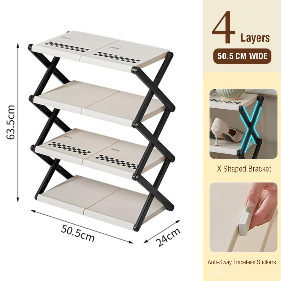 Foldable 4-Layer Shoe Rack Shelf with its size