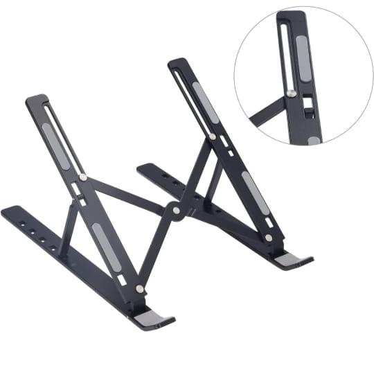 Foldable Aluminum Laptop Holder Rack In Black Color.