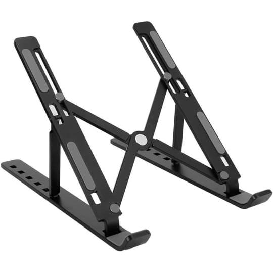 Foldable Aluminum Laptop Holder Rack In Black Color.