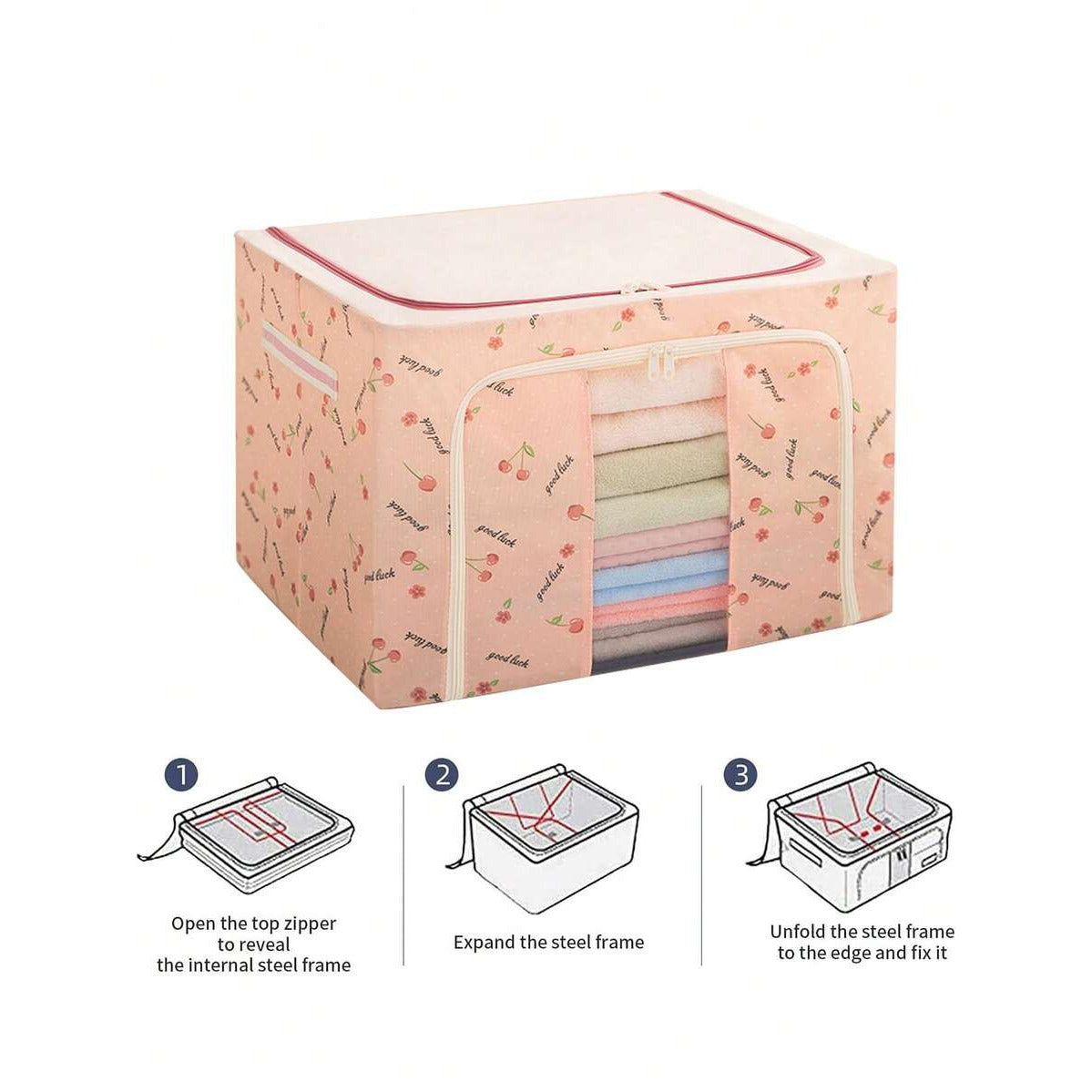 Foldable Cloth Storage Organizer with clothes in it.