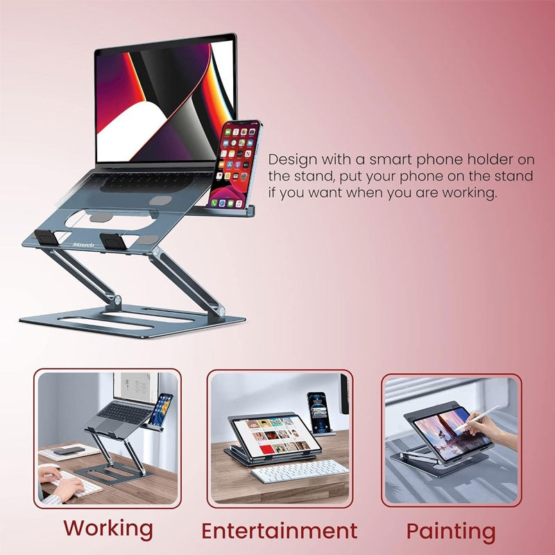 A Laptop is Placed On Moxedo Foldable Laptop Stand with Phone Holder
